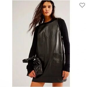 NWT Free People Black Vegan Leather Sleeveless Mini Dress